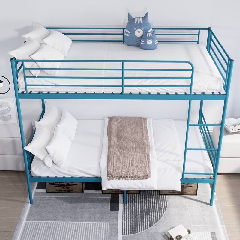 Bunk Bed with Ladder and high Guardrail, Able to Split, Metal Bunk Bed, Storage Space, Noise Free,Twin Over Twin Size