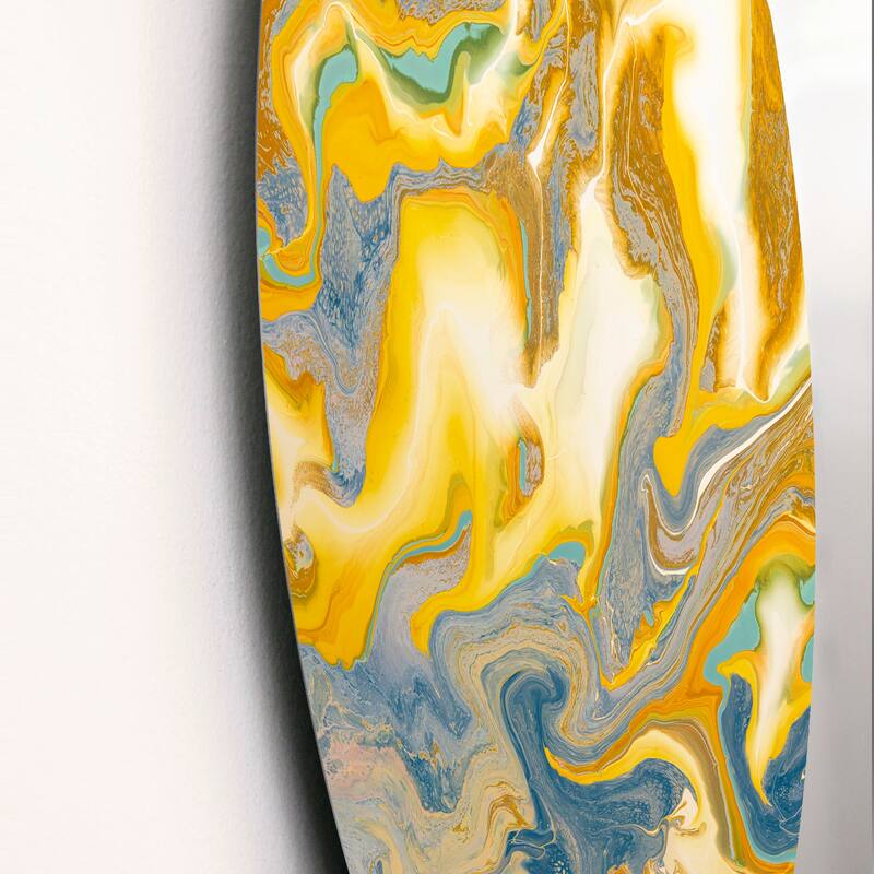 Designart 'Yellow And Blue Marble Waves I' Modern Metal Circle Wall Art
