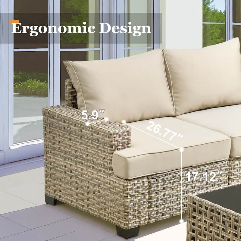 XIZZI 7 Pieces Patio Furniture Wicker Sectional Sofa Set with Fire Pit Table