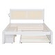 preview thumbnail 7 of 15, Queen Size Bed Frame w/ Rattan Headboard & Sockets Wooden Platform Bedframe w/ Trundle & Storage Drawers, Noise-Free-White