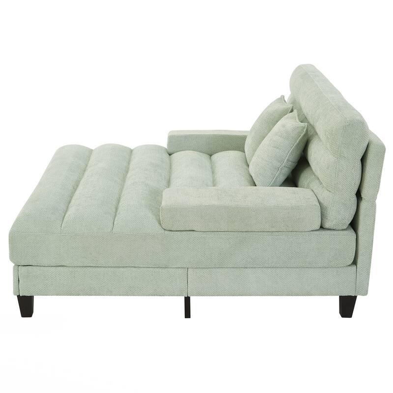Modern Chaise Lounge Sofa 57.1" Sofa Bed Upholstered Lounge Sofa Chair with Adjustable Backrest and LED Light Strip