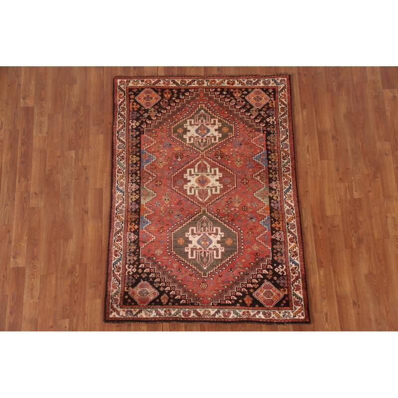 Hand Knotted Oriental 100% Wool Carpet Traditional Tribal Red Abadeh Area Rug - 5' 0'' X 3' 7''