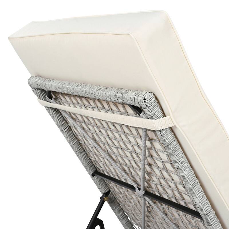 Outdoor Patio Rattan Chaise Lounge Chair with 5-Position Adjustable Backrest & Wheels