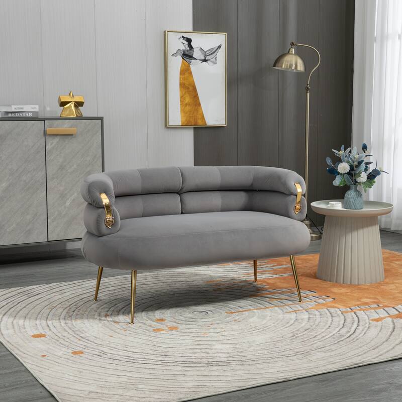 Velvet Upholstered Tubulous Accent Long Chair With Golden feet
