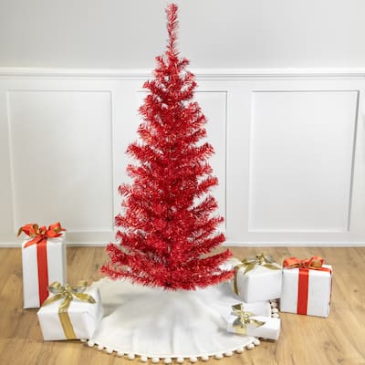 Artificial Tinsel Christmas Tree - 3' - Red - Unlit - 3 Foot