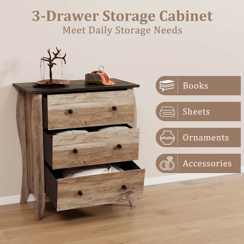 Costway 1/2 PCS 30" Farmhouse Chest of Drawers with 3 Folding Fabric