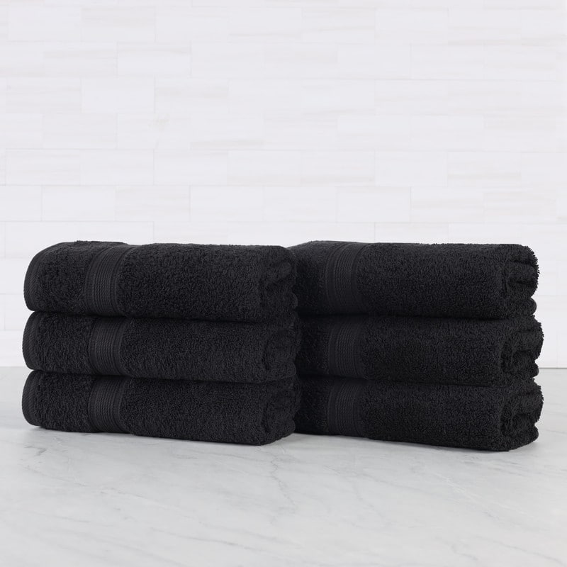 Superior Oregon Organic Cotton Solid Hand Towel, Set of 6 - Black