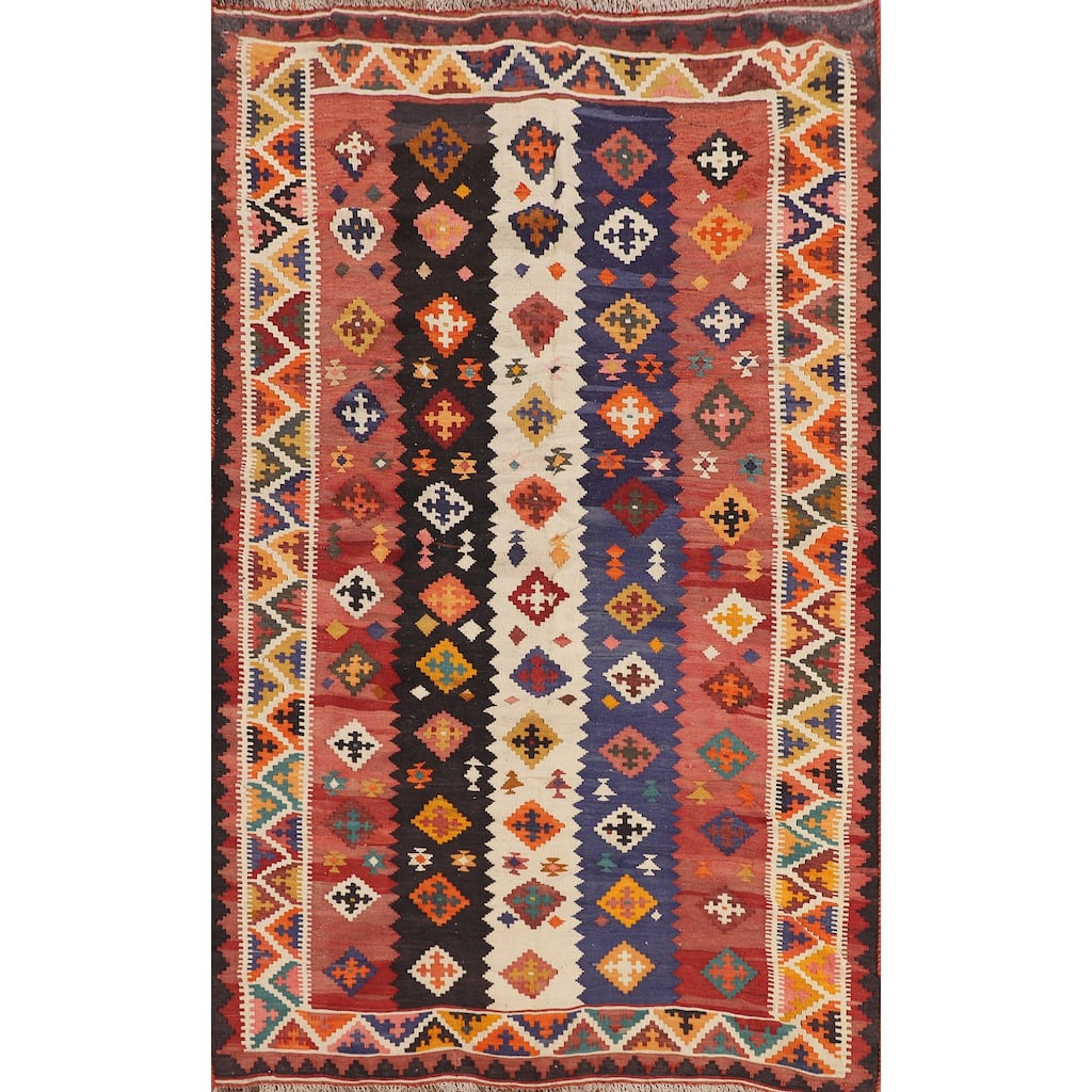 Reversible Kilim Qashqai Persian Vintage Rug Hand-Woven Wool Carpet - 4'11"x 7'8"