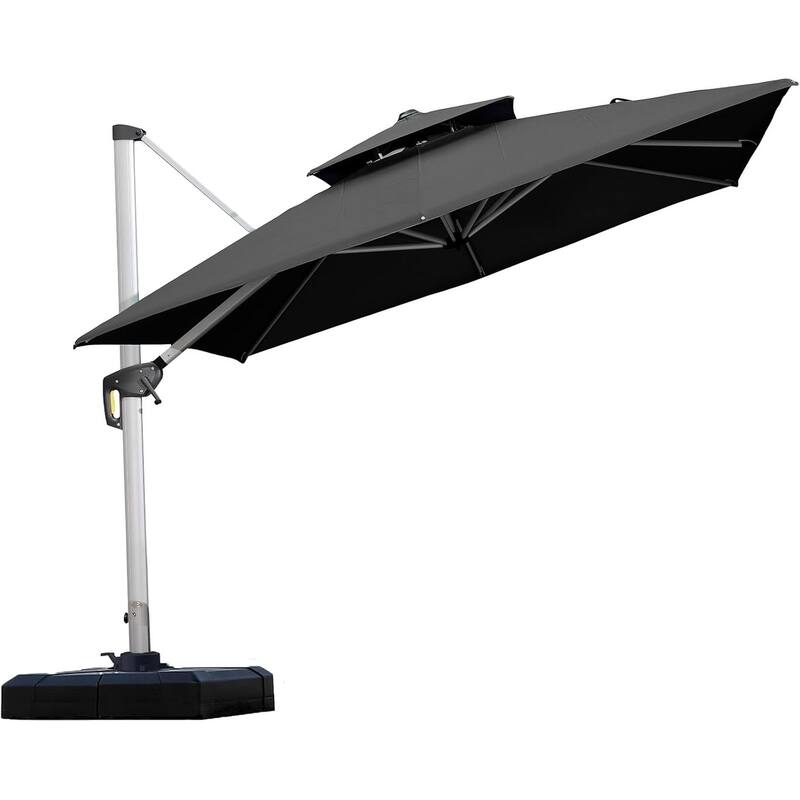 PURPLE LEAF Double Top Deluxe Square Patio Cantilever Umbrella 360 Degree Rotation 9ft/10ft/11ft/12ft Outdoor Classic Umbrella - 9ft x 9ftBlack