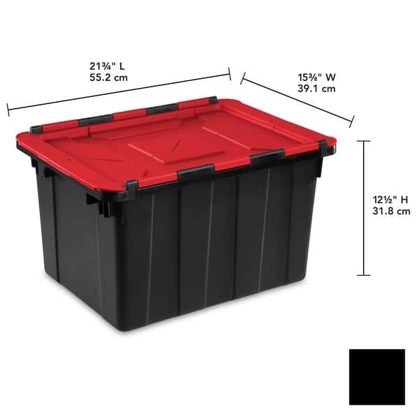 12 Gallon Hinged Lid Industrial Tote Plastic, Black, Set of 6 - Bed ...