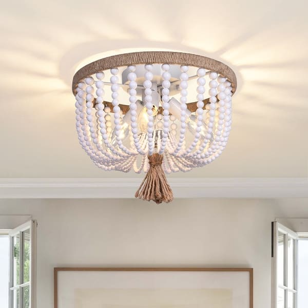 slide 2 of 32, OYIPRO 3 - Light 12'' Bohemia Beaded Flush Mount Light Fixtures White Beads