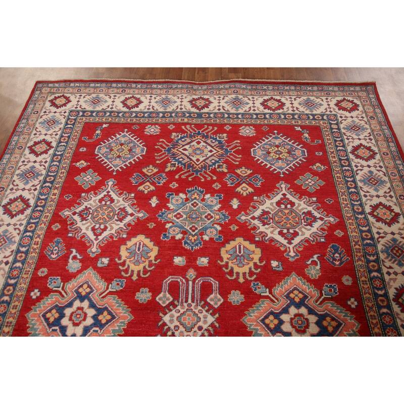 Red Traditional Kazak Area Rug Hand-Knotted Wool Carpet - 6'9" x 9'7"