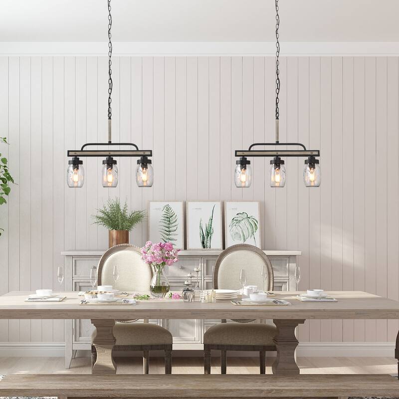 The Gray Barn Farmhouse Mason Jar Glass Linear Kitchen Island Chandelier - L22"x W4"x H19.5"