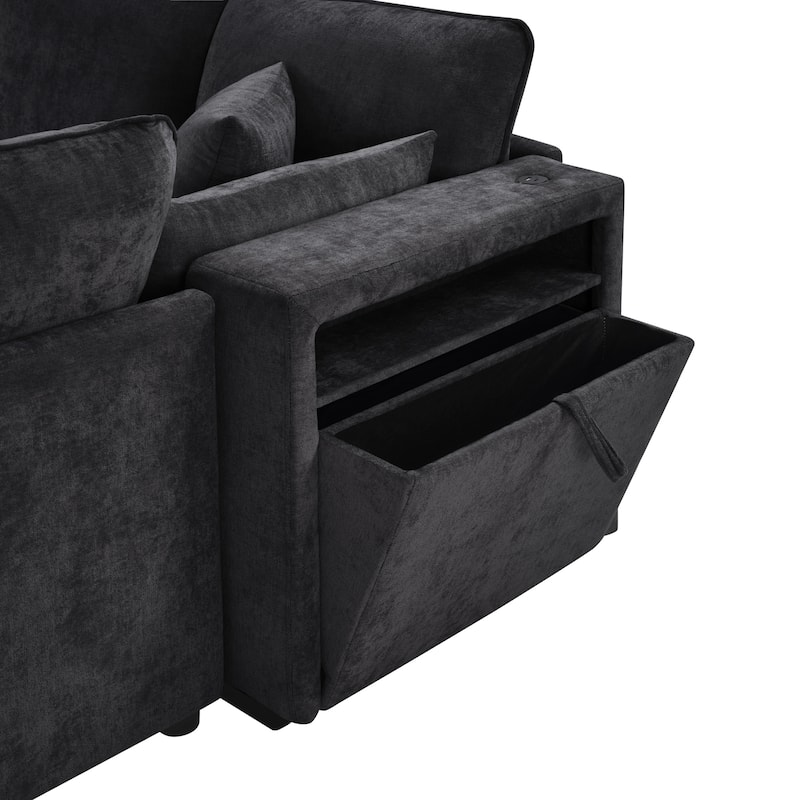 Roomfitters 94 Inch Modular U-Shaped Sectional Sofa with Movable Ottoman and Storage Armrests