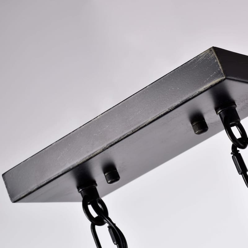Aurora Antique Black Rectangular Metal and Natural Wood Chandelier