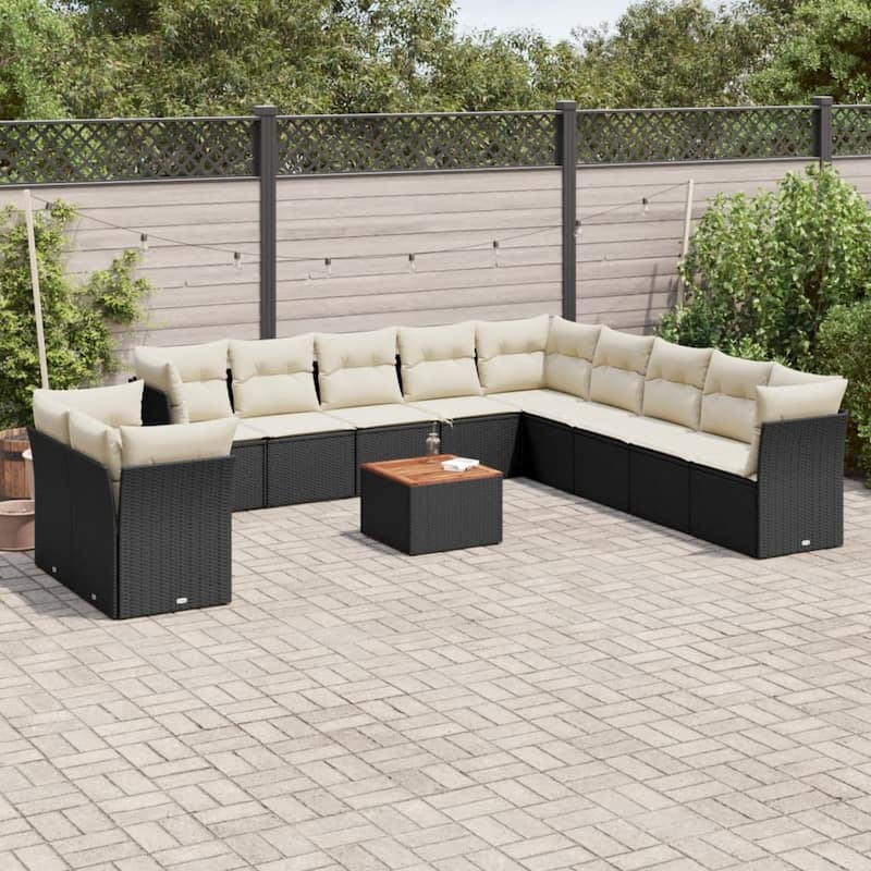 vidaXL Garden Sofa Set Black, Cream White - 113.8 x 48.8 x 33.5
