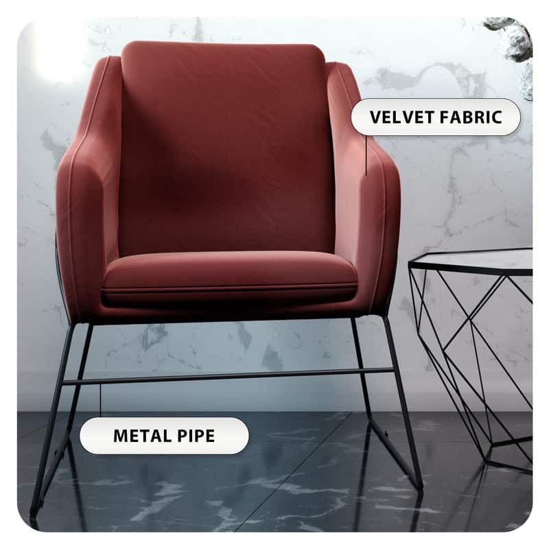 Harmony Mid-Century Velvet Upholstered Accent Arm Chair with Metal Frame & Plush Cushion for Home Office, Living Room, & Bedroom