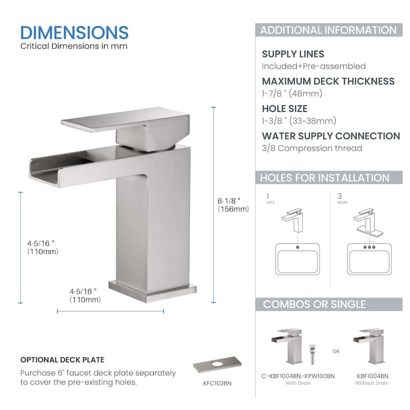 Waterfall Single Handle Bathroom Vanity Sink Faucet