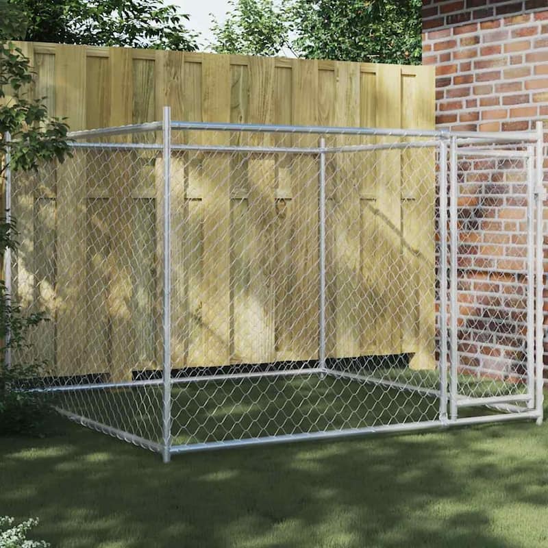 vidaXL Dog Cage Grey Galvanized Steel Durable Dog Cage - Grey - 1 door - 6.6' x 6.6' x 4.9' ft