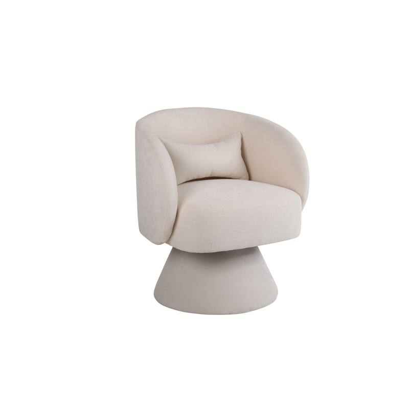 Swivel Round Barrel Chair in Fabric with Curved Backrest and Thick Padded Seat