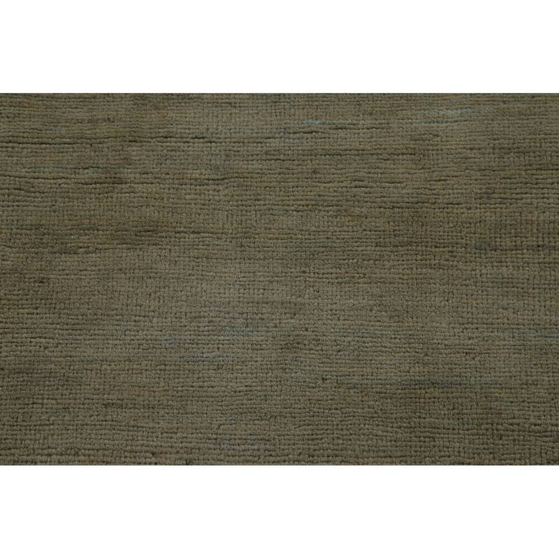 Green Solid Gabbeh Modern Area Rug Hand-Knotted Wool Carpet - 5'2" x 6'2"
