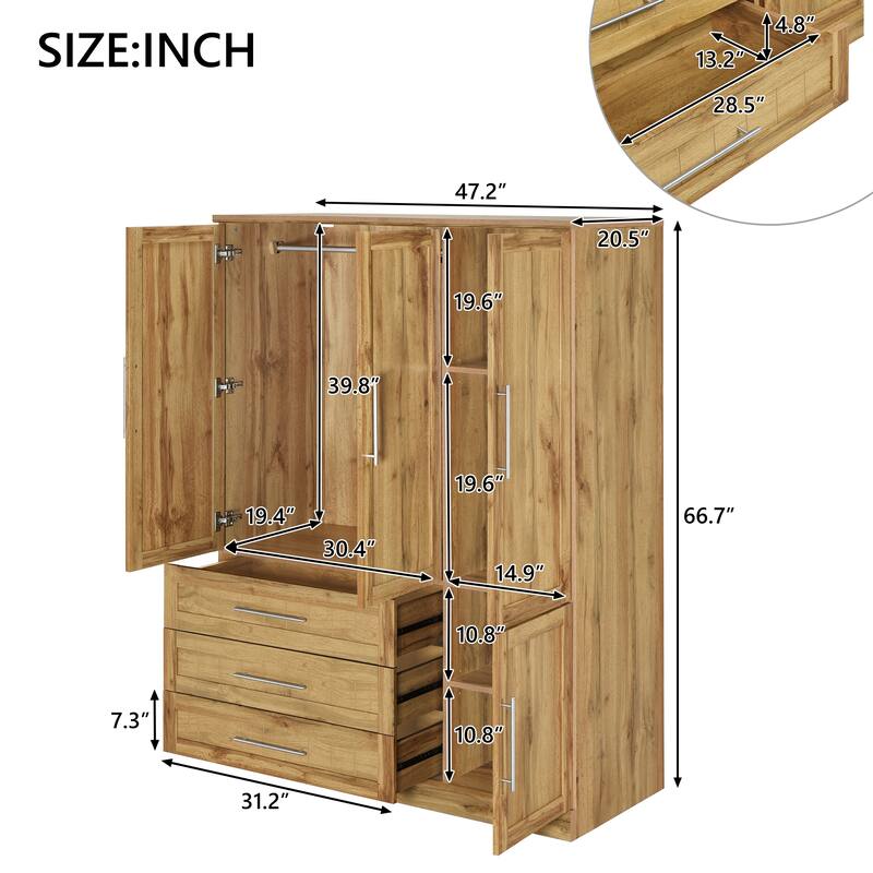 Four Door Wardrobe Armoire Closet with Three Drawers for Stylish and Convenient Storage Solutions