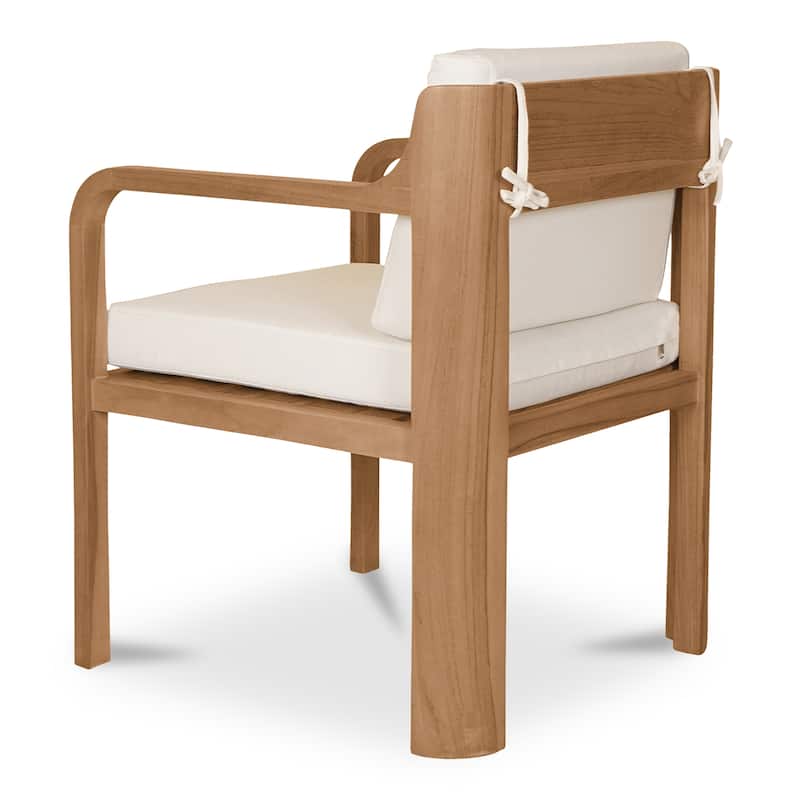 NADAAL STUDIOS Evelith Outdoor Dining Chair, Solid Teak Frame, Curved Back and Sloped Arms, White Olefin Upholstery