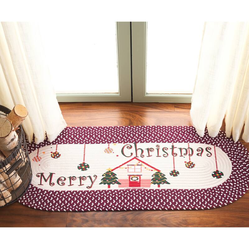 SAFAVIEH Handmade Braided Posters Airo Machine Washable Rug - 1'8" x 4' Oval - Ivory/Burgundy Red - Oval