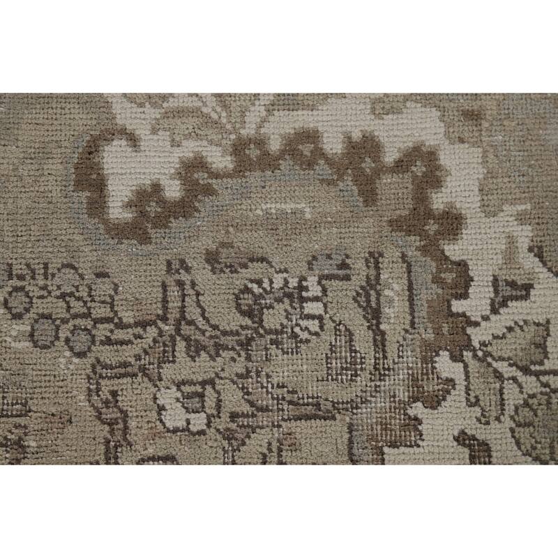 Distressed Tabriz Vintage Persian Rug Handmade Beige Wool Carpet - 8'1" x 11'4"