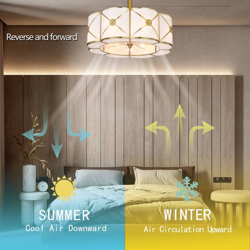 Strancta Scalloped Round White Gold Trim Tiffany Glass Lighted Ceiling Fandelier with Remote