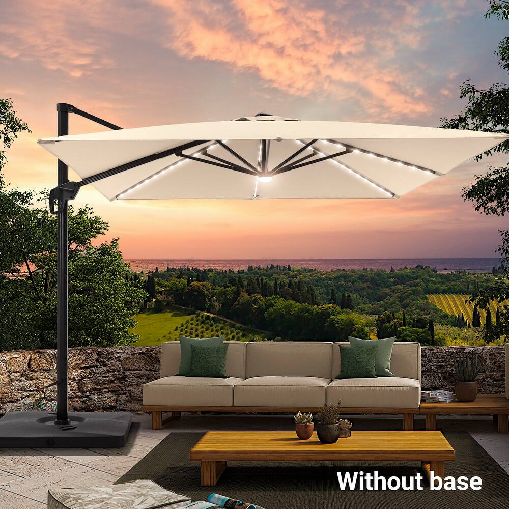 LIVOOSUN 10x10ft LED Cantilever Patio Offset Hanging Umbrellas
