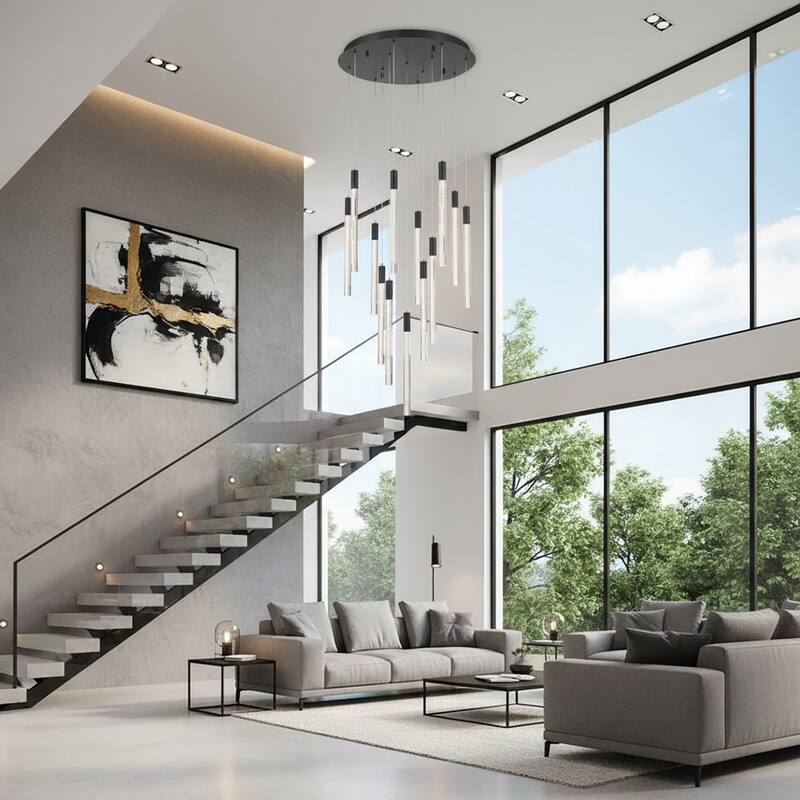 Artcraft Celine - Integrated LED Chandelier - Black Finish - Laser Lined Glass Rods