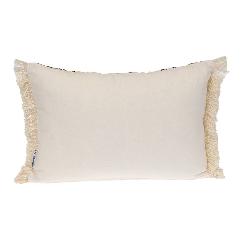 HomeRoots 14" X 20" Beige and Black Southwestern Cotton Throw Pillow With Fringe