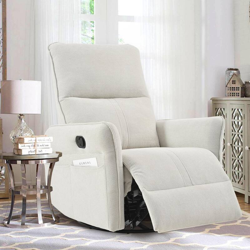 360° Swivel Rocking Recliner Chair, Manual Glider with Footrest, Modern Padded Lounge Chair for Small Spaces, Side Pockets