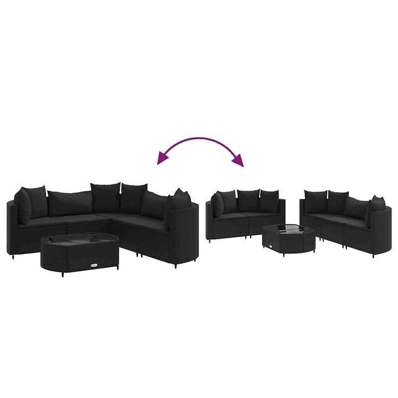vidaXL Patio Sofa Set Set of 6 Black - 8.2 x 12.1 x 4.6