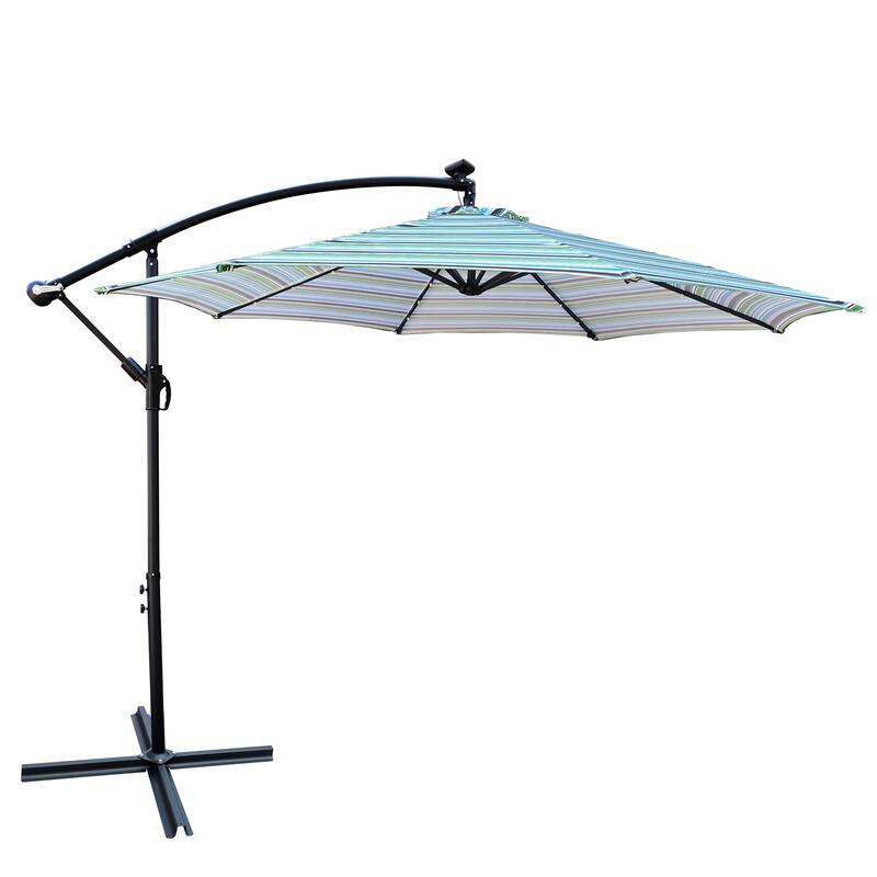 Outdoor Patio Umbrella Solar Powered LED Lighted Sun Shade Market Waterproof 8 Ribs Umbrella with Crank and Cross Base