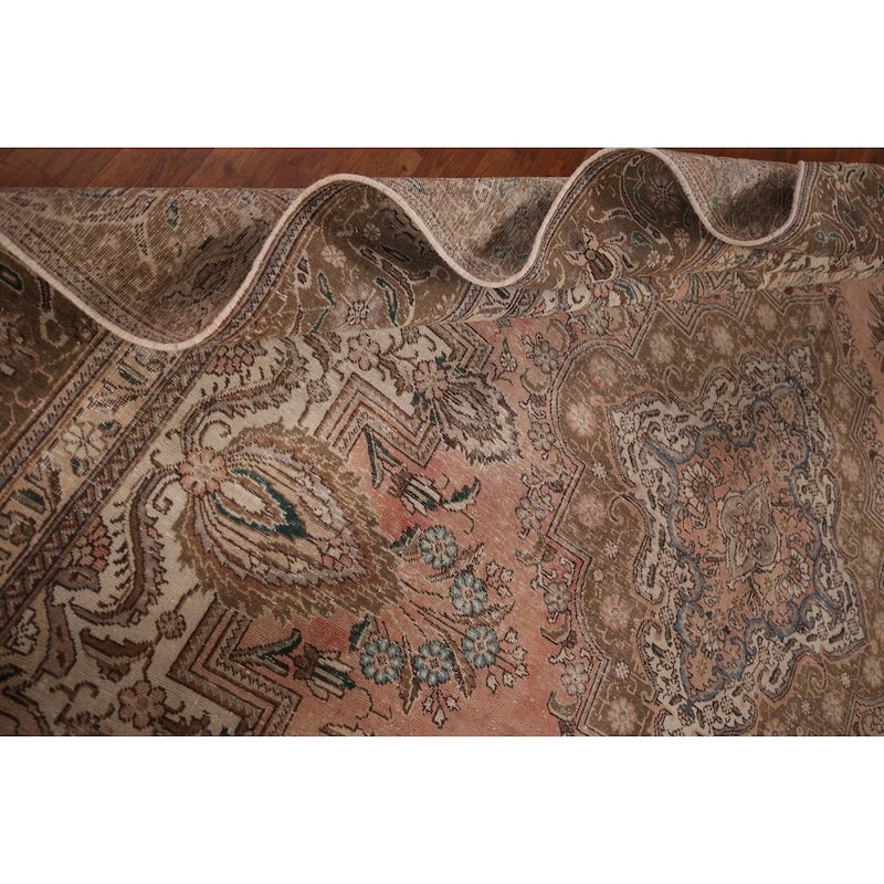 Distressed Tabriz Persian Vintage Rug Hand-Knotted Wool Carpet - 9'5" x 12'3"