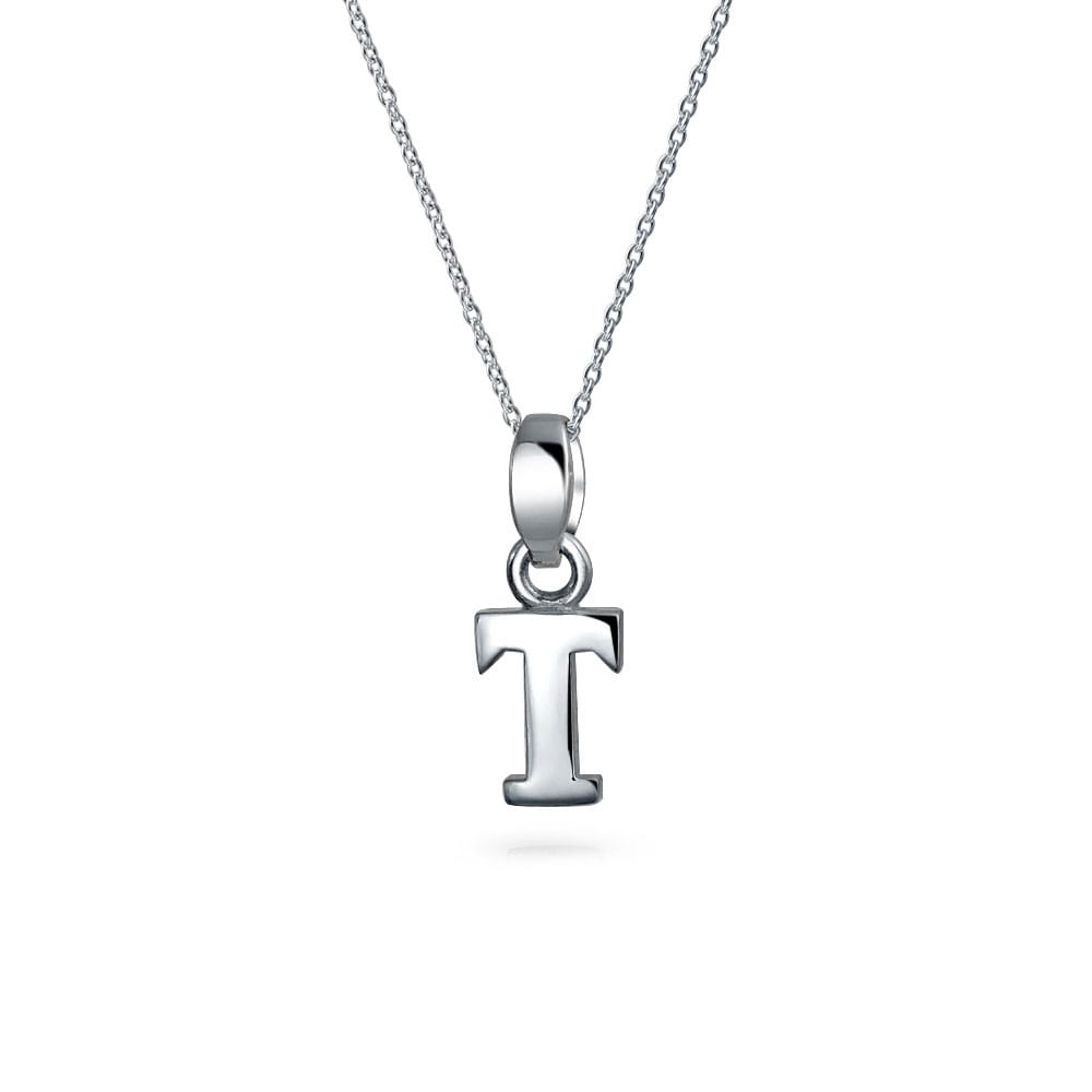 3/4 inch Sterling Silver Block Initial V Necklace Alphabet Letters High Polished 16-30 inch 2mm Curb Chain