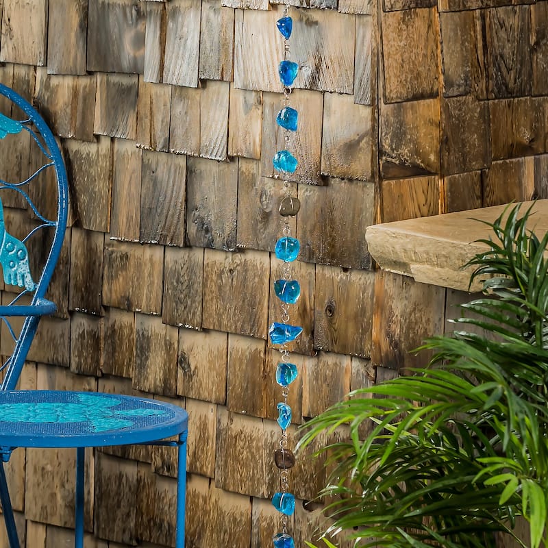 71" Blue Glass Rain Chain