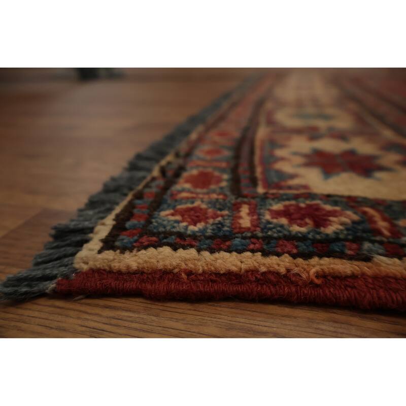 Hand Knotted Oriental 100% Wool Carpet Traditional Geometric Red Super Kazak Area Rug - 5' 4'' X 3' 8''
