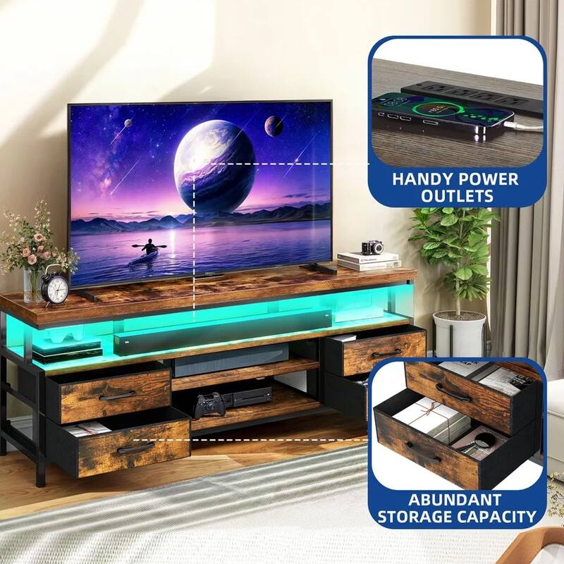 LED TV Stand Mount for 70 inch TVs with Power Outlets Storage - 62 inches