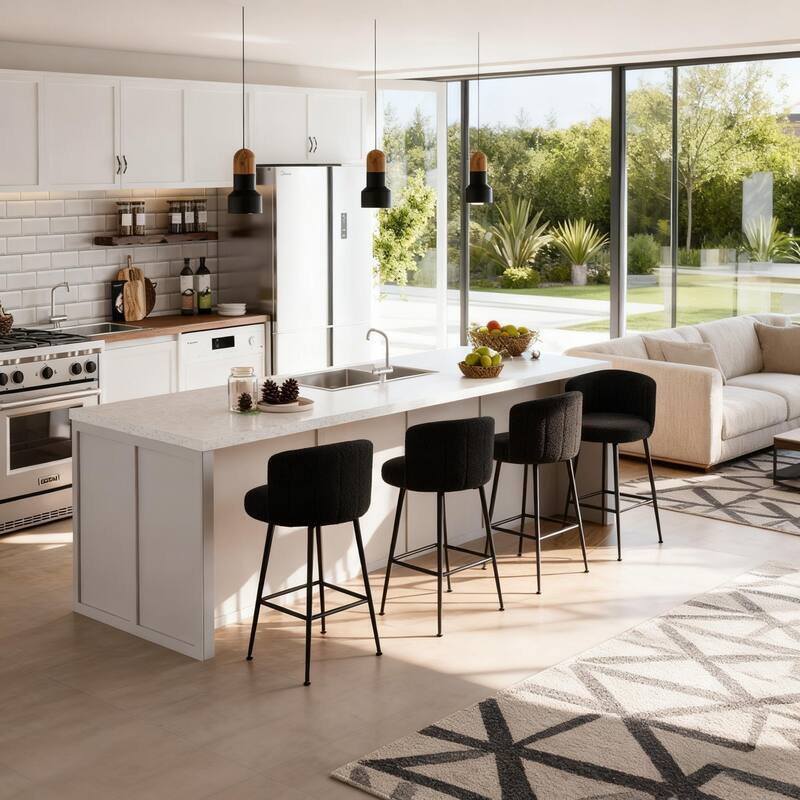 27.2" Swivel Upholstered Bar & Counter Stool with Back and Metal Frame - 37" H X 19.7"W X 18.7" D