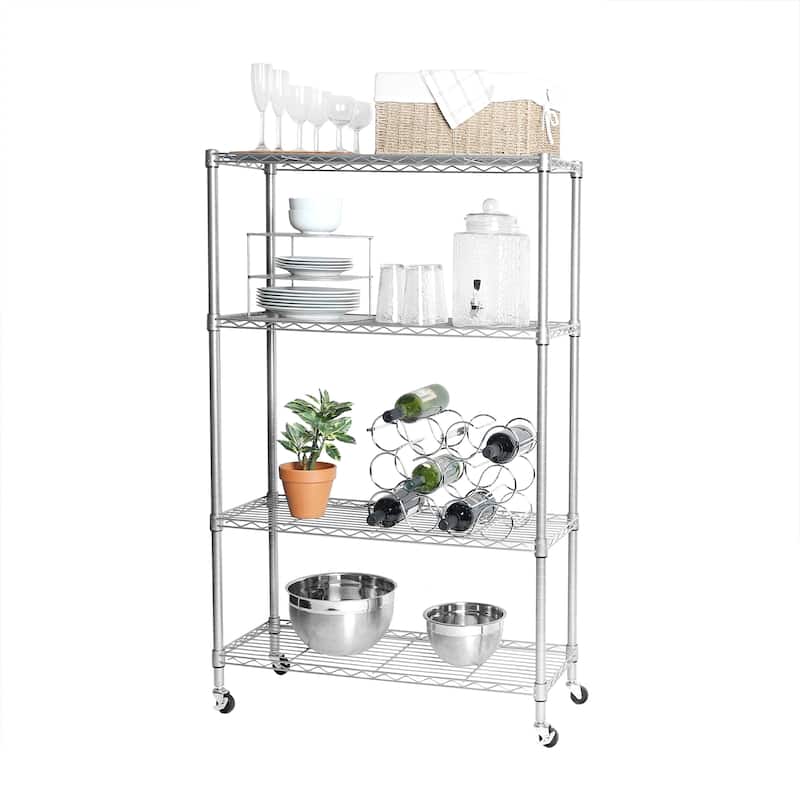 Seville Classics Heavy Duty 4-Tier Steel Wire Shelving, 36" W x 14" D x 56.5"H - Silver