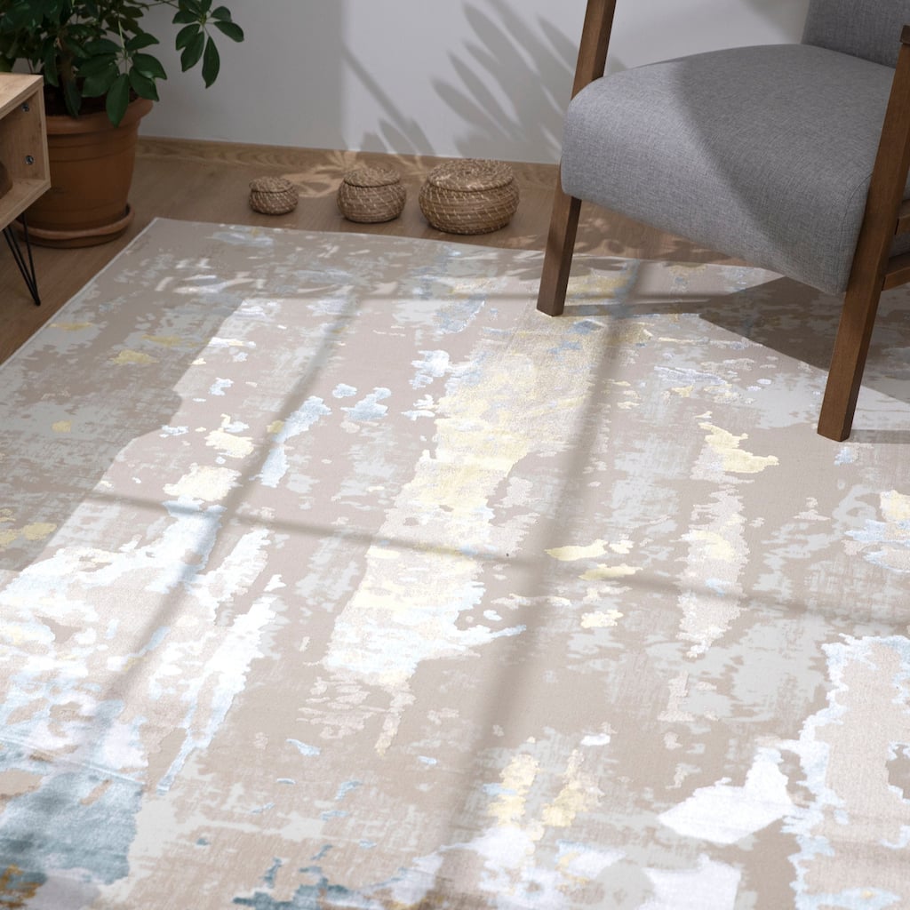 London Collection Cream/ Brown Abstract Area Rug