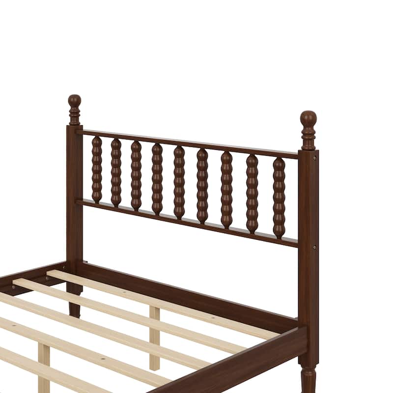 Low Profile Platform Bed Wood Frame Bed wGourd Shaped Headboard