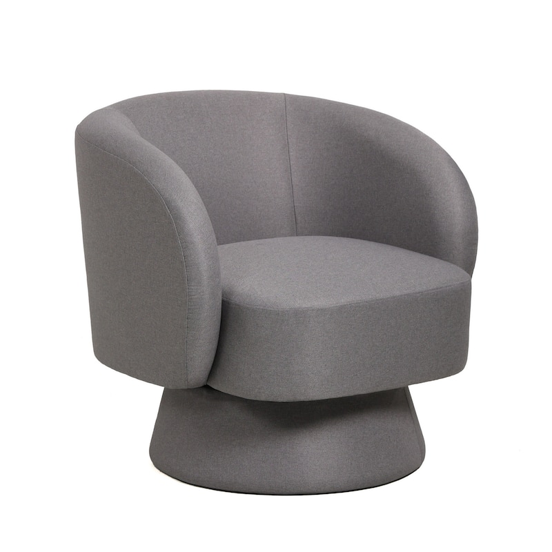 Raze Modern Teddy Bouclé Swivel Accent Chair - Comfy Curved Barrel Armchair for Living Room, Bedroom, or Nursery - Grey Linen