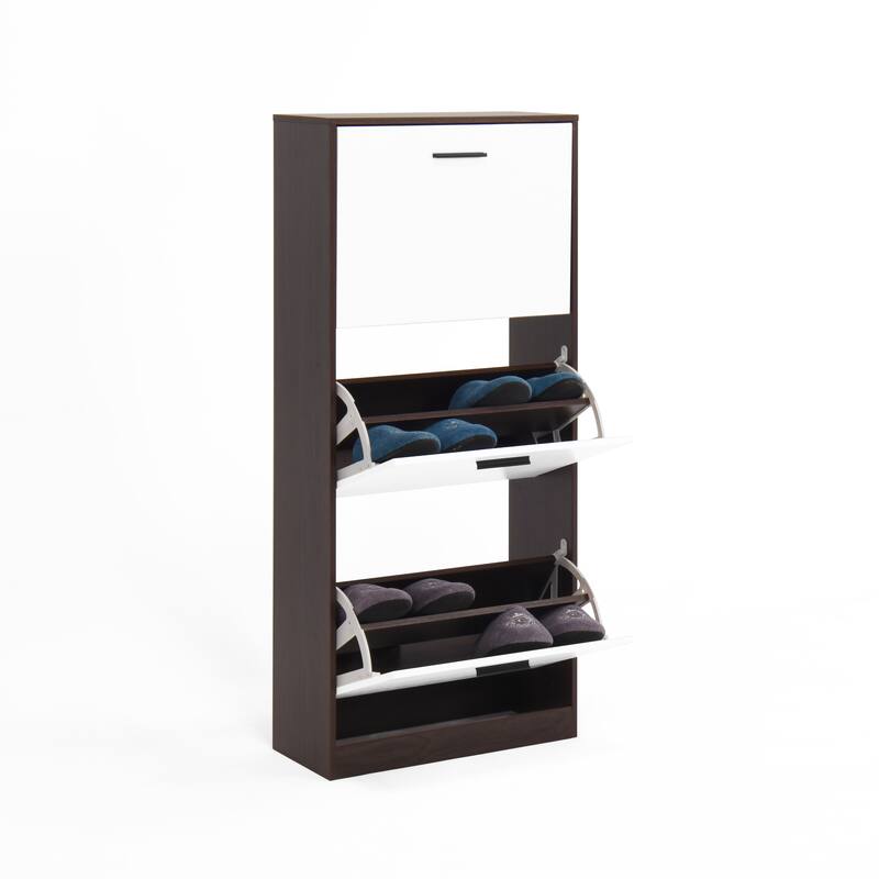 Shoe Storage Cabinet with 3 Flip Drawers, Freestanding Narrow Shoe Rack, Hidden Shoe Cabinet with Adjustable Panel