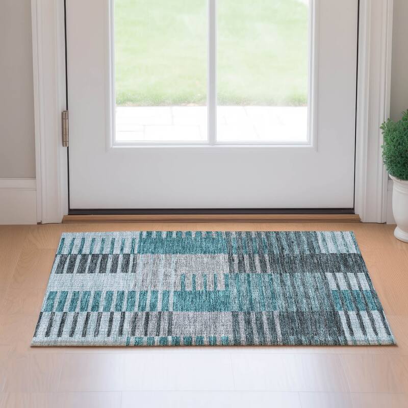 Premium Washable Super Soft Geo Stripe Mayfield Rug - Teal - 1' 8" x 2' 6" - Rectangle