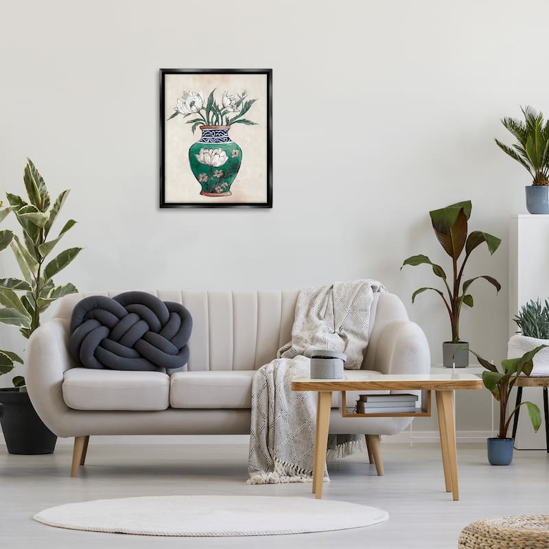 Stupell Floral Oriental Vase Framed Floater Canvas Wall Art Design by Ziwei Li