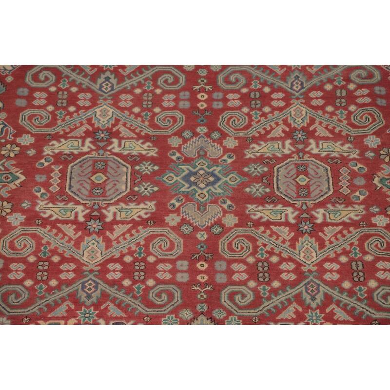 Traditional Red Kazak Area Rug Hand-Knotted Wool Carpet - 8'1" x 9'11"
